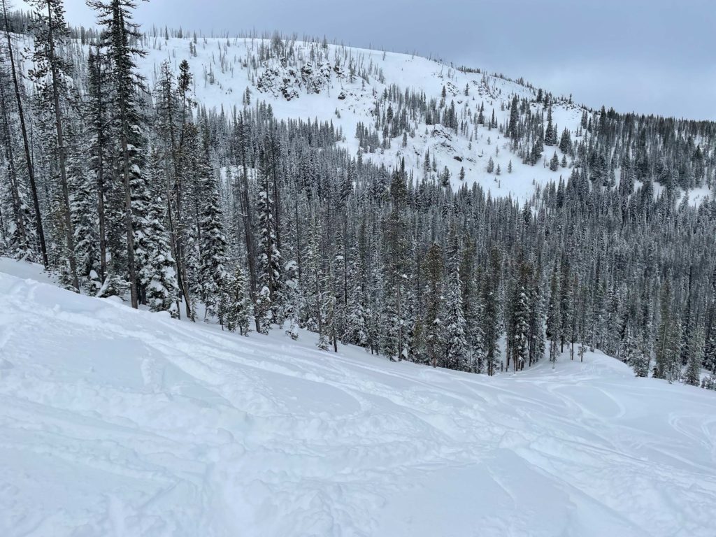 Looking up at "The White House" terrain at Lost Trail Powder Mountain - January 2022