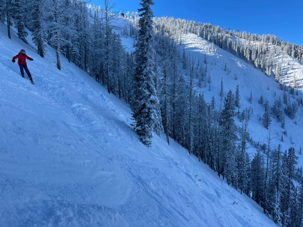 Steep terrain off the Limelight chair at Discovery, January 2022