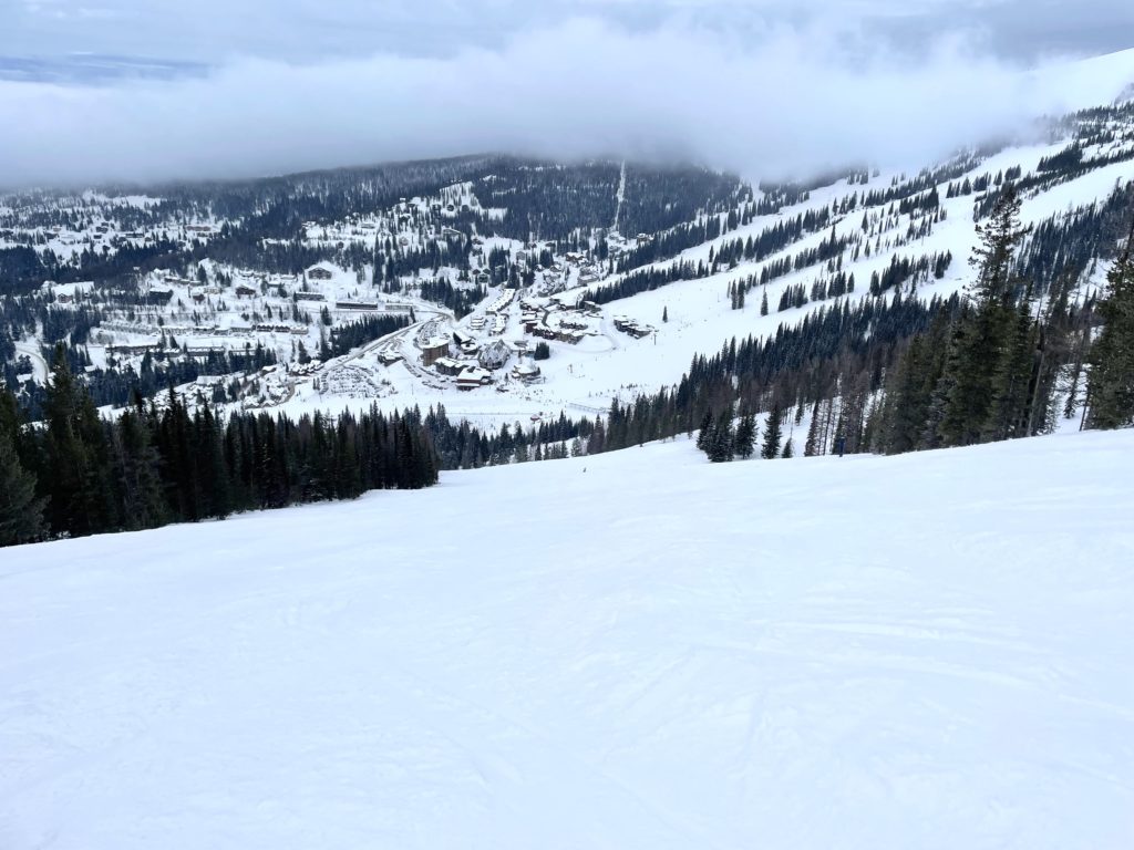 View of the village from Quicksilver off the Sunnyside chair at Schweitzer, January 2022