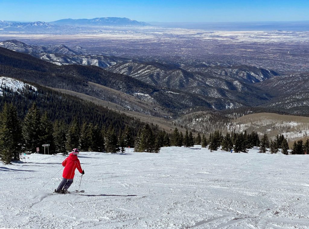 View over to the Sandia mountains from Ski Santa Fe, February 2022