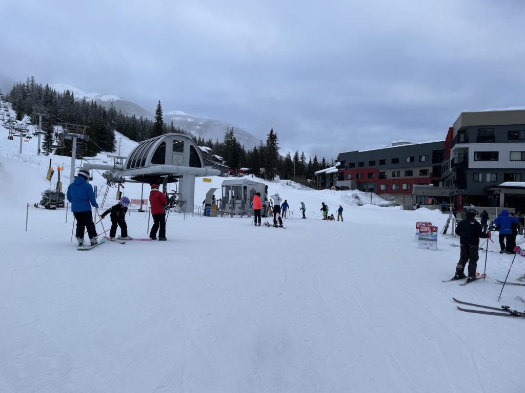 Red Mountain resort base area with the Silverlode chair, January 2023