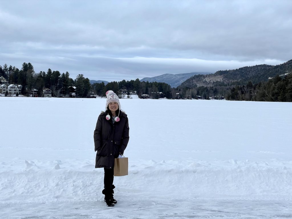 A walk on Mirror Lake in Lake Placid, March 2023
