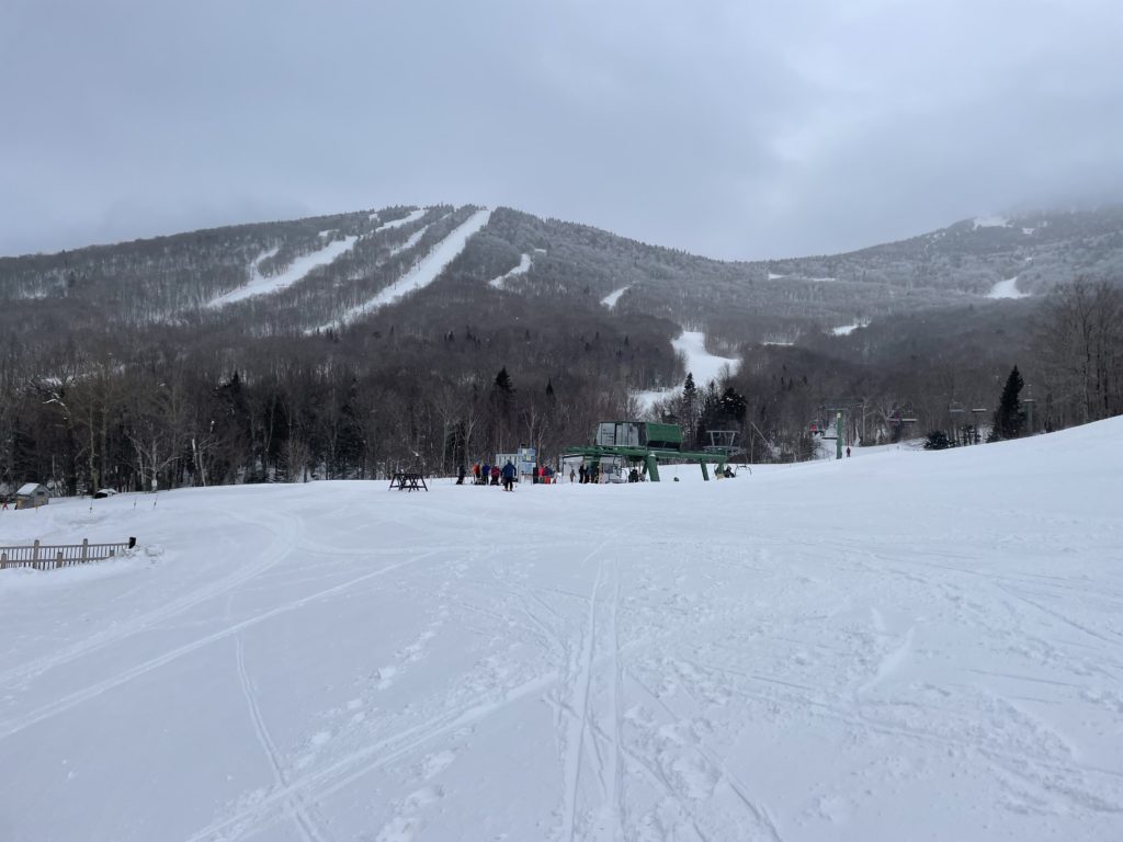 Bonaventure base looking over at the Jet chair at Jay Peak, March 2023