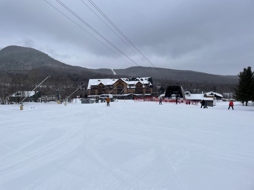 Small base area around the tram at Jay Peak, March 2023