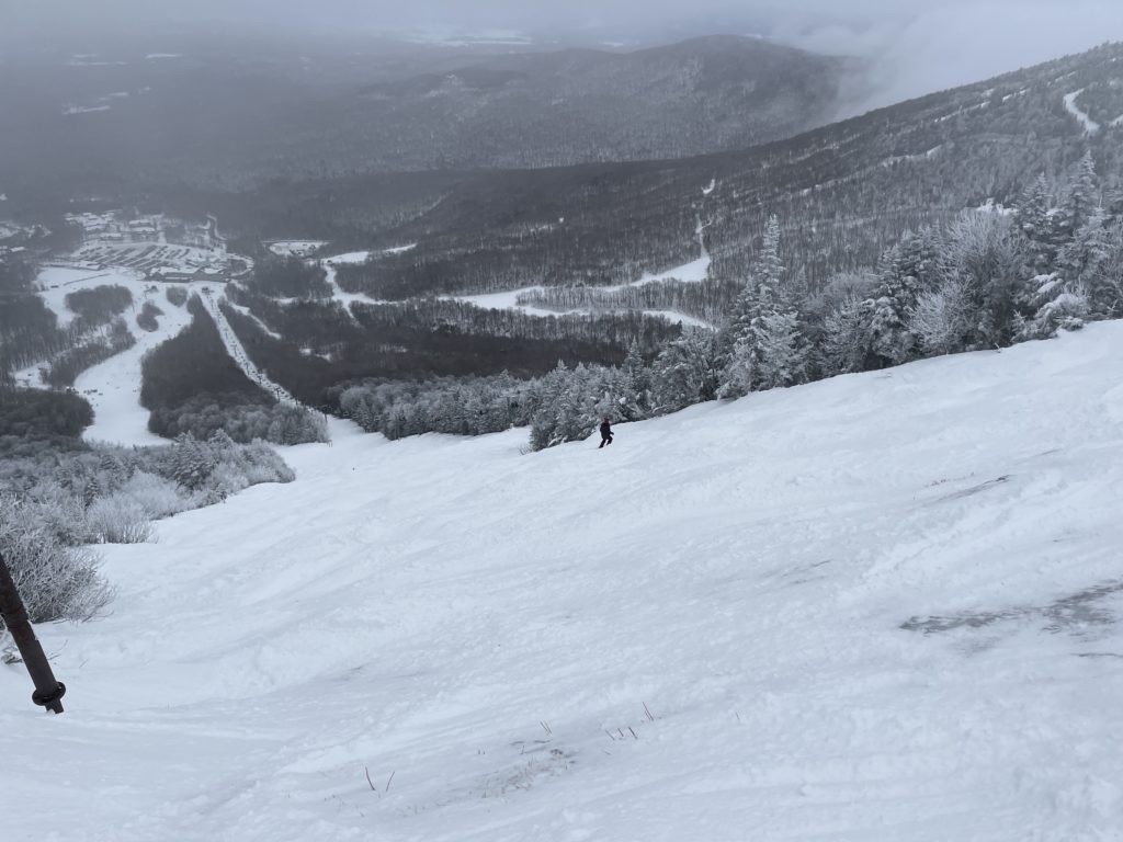View of the Stateside base area from Can-Am at Jay Peak, March 2023