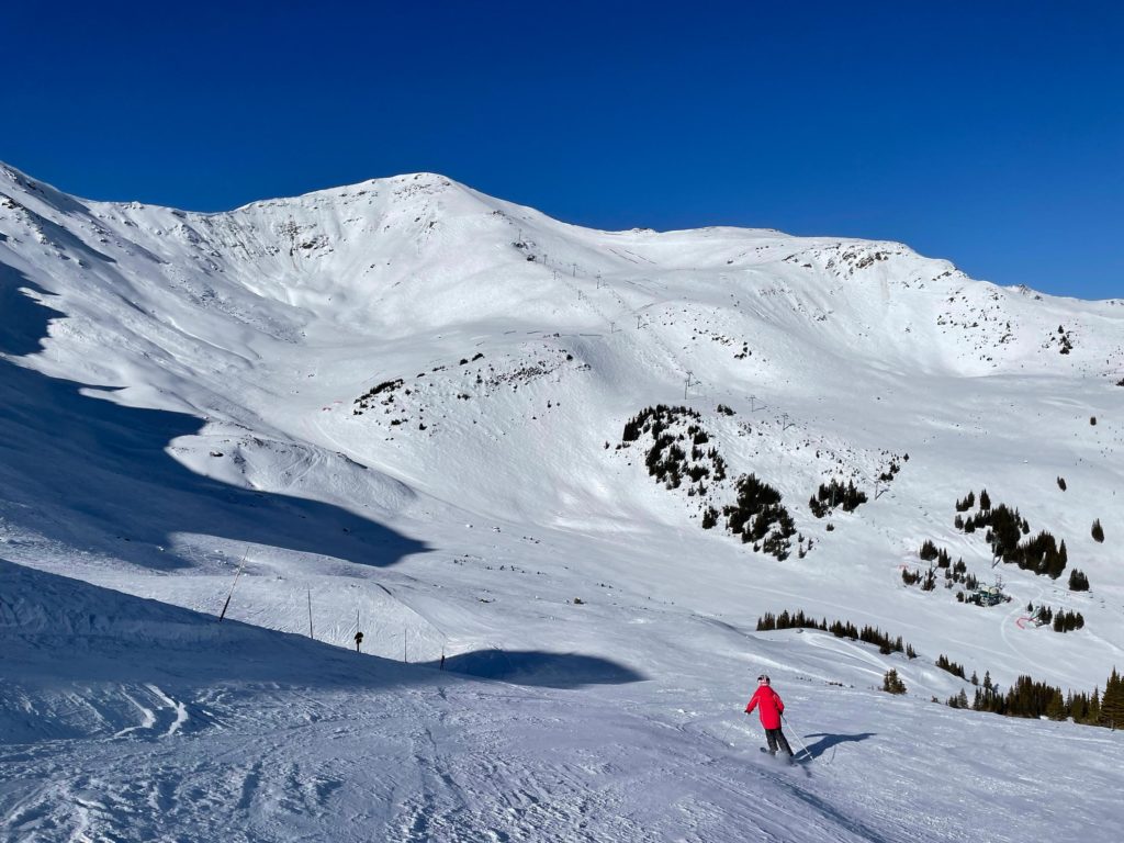 Looking over at the upper mountain from Eagle Ridge at Marmot Basin, March 2024