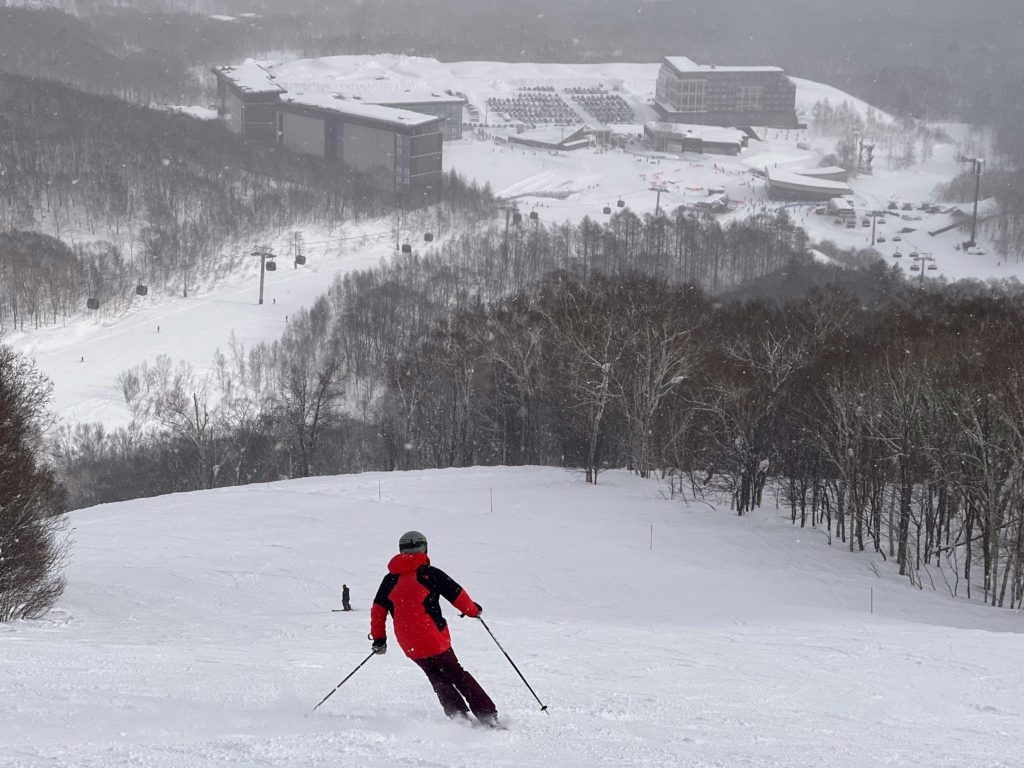 View down to the Hanazono Niseko base area, February 2025