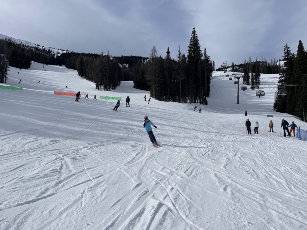 Mid-mountain base of the Wenatchee Express and chair 3 at Mission Ridge, March 2025